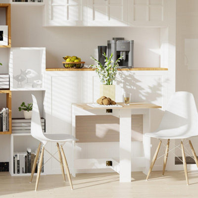 HOMCOM Wooden Folding Dining Table Writing Desk Oak, White Home Office