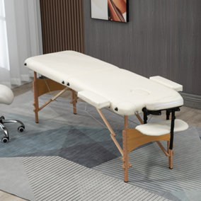 HOMCOM Wooden Folding Spa Beauty Massage Table w/ 2 Sections, Carry Bag, Cream