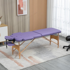 HOMCOM Wooden Folding Spa Beauty Massage Table w/ 2 Sections, Carry Bag, Purple