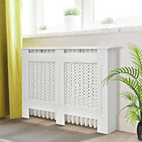 HOMCOM Wooden Radiator Cover Heating Cabinet Modern Home Furniture Grill Style White Painted Medium