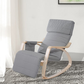 HOMCOM Wooden Rocker Rocking Lounge Chair Recliner Relaxation Lounging Relaxing Seat (Light gray)