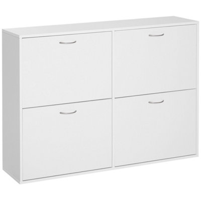 HOMCOM Wooden Shoes Cabinet Multi Flip Down Shelf Drawer Organizer - White