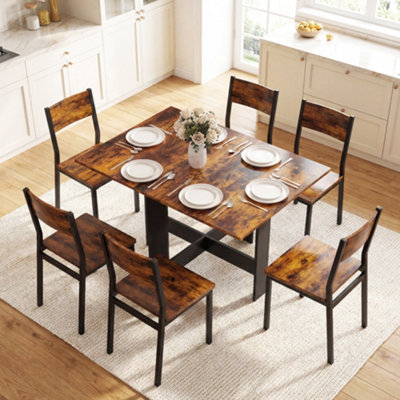 HOMCOM Wooden Space-Saving Folding Dining Table Writing Desk Rustic Brown