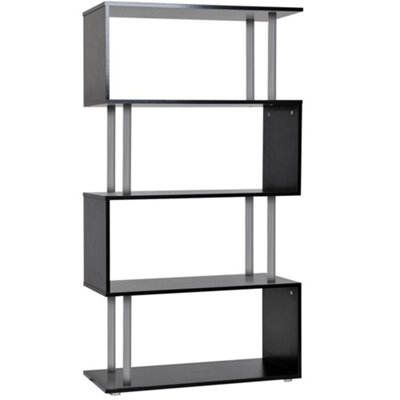 HOMCOM Wooden Storage Display Unit Bookshelf Bookcase Dividers S Shaped Black