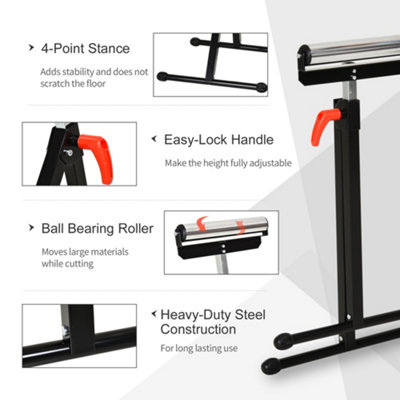 HOMCOM Woodworking Metal Roller Stand Wood Work Rest Adjustable Support