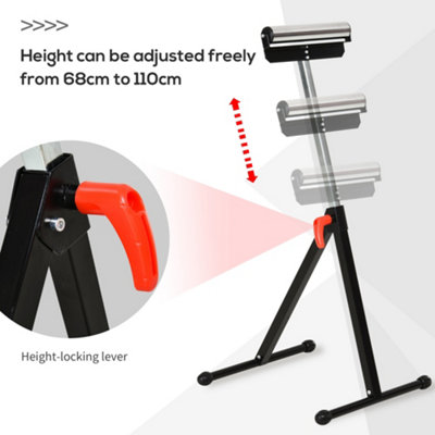 HOMCOM Woodworking Metal Roller Stand Wood Work Rest Adjustable Support