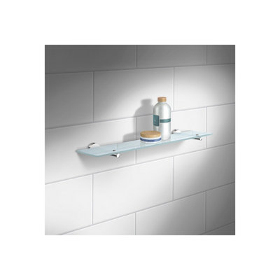 HOME - Bathroom Frosted Glass Shelf with Brackets in Polished Chrome