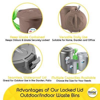 HOME CENTRE 46L Beige Indoor Outdoor Clip On Locking Lid Plastic Waterproof Waste Bin