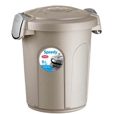 HOME CENTRE 8L Beige Indoor Outdoor Clip On Locking Lid Plastic Waterproof Waste Bin