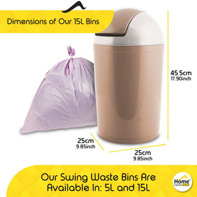Home Centre Compact Plastic Swing Top Waste Bin 15 Litre Cappuccino House Office Bathroom Lobby - 3