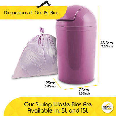 Home Centre Compact Plastic Swing Top Waste Bin 15 Litre Purple House Office Bathroom Lobby Dustbin