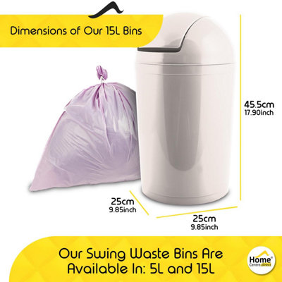Home Centre Compact Plastic Swing Top Waste Bin 15 Litre White House Office Bathroom Lobby Dustbin