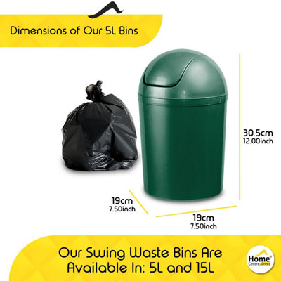 Home Centre Compact Plastic Swing Top Waste Bin 5 Litre Green House Office Bathroom Lobby Dustbin