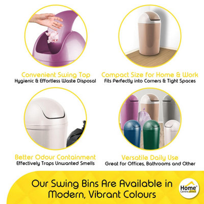 Home Centre Compact Plastic Swing Top Waste Bin 5 Litre Purple House Office Bathroom Lobby Dustbin