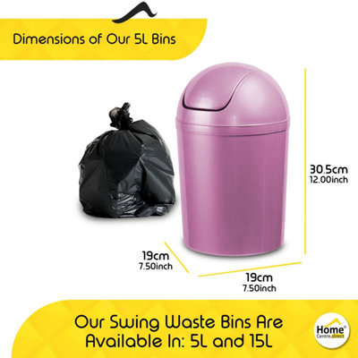 Home Centre Compact Plastic Swing Top Waste Bin 5 Litre Purple House Office Bathroom Lobby Dustbin
