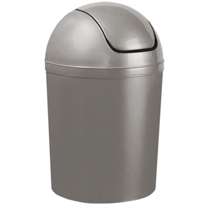 Home Centre Compact Plastic Swing Top Waste Bin 5 Litre Silver House Office Bathroom Lobby Dustbin