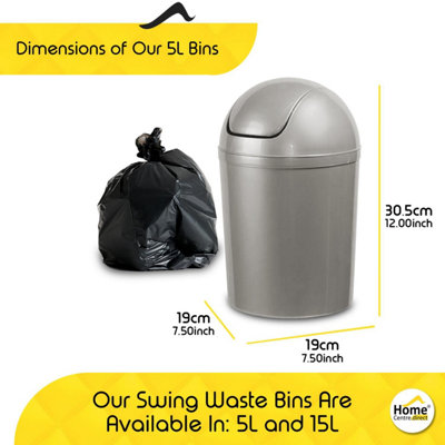 Home Centre Compact Plastic Swing Top Waste Bin 5 Litre Silver House Office Bathroom Lobby Dustbin - 3