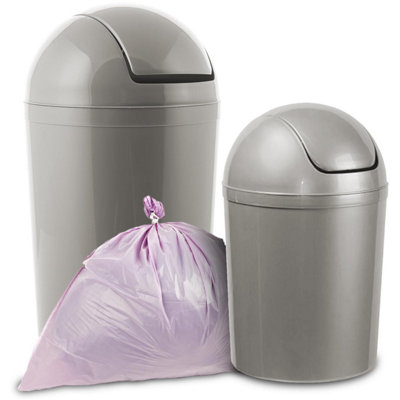Home Centre Compact Plastic Swing Top Waste Bin 5 Litre Silver House Office Bathroom Lobby Dustbin - 5