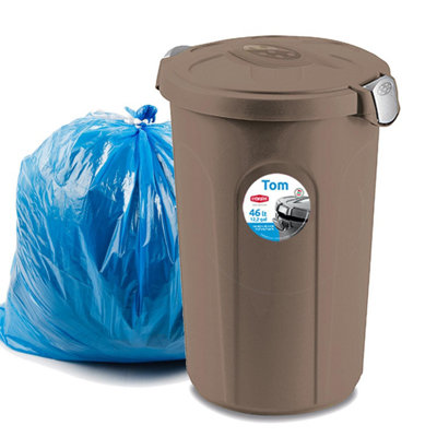 HOME CENTRE Indoor Outdoor Clip On Locking Lid Brown 46 Litre Plastic Waterproof Waste Bin
