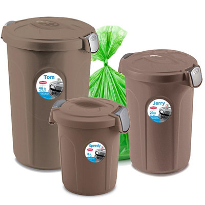 HOME CENTRE Indoor Outdoor Clip On Locking Lid Brown 46 Litre Plastic Waterproof Waste Bin - 6