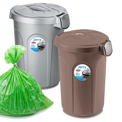 HOME CENTRE Indoor Outdoor Clip On Locking Lid Grey 23 Litre Plastic Waterproof Waste Bin - 7