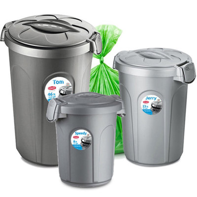 HOME CENTRE Indoor Outdoor Clip On Locking Lid Grey 46 Litre Plastic Waterproof Waste Bin - 6