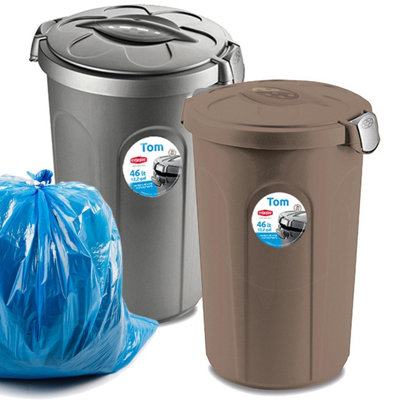 HOME CENTRE Indoor Outdoor Clip On Locking Lid Brown 8 Litre Plastic Waterproof Waste Bin