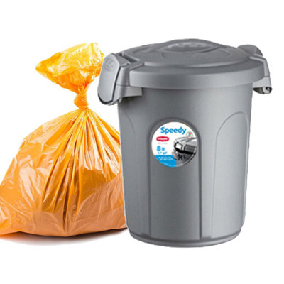 HOME CENTRE Indoor Outdoor Clip On Locking Lid Grey 8 Litre Plastic Waterproof Waste Bin