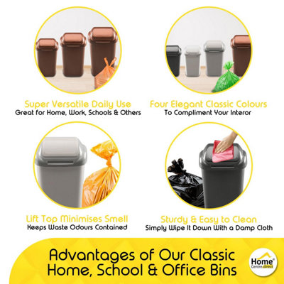 Home Centre Lift Top Classic Plastic Waste Bin 15 Litre White