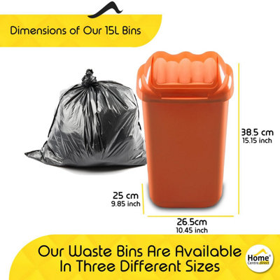 Home Centre Lift Top Plastic Waste Bin 15 Litre Orange Kitchen Office School Work Recycling