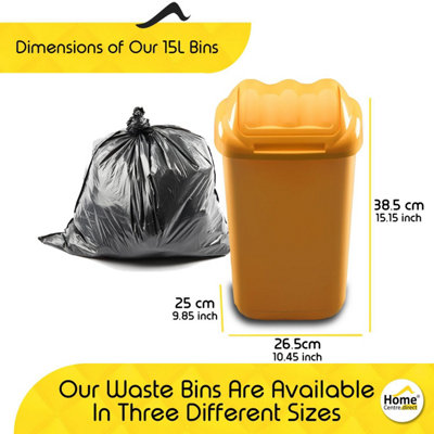 Home Centre Lift Top Plastic Waste Bin 15 Litre Yellow Kitchen Office School Work Recycling