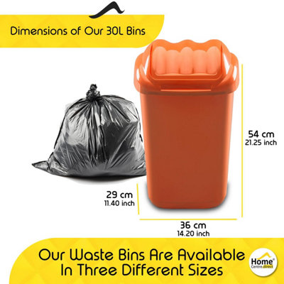 Home Centre Lift Top Plastic Waste Bin 30 Litre Orange Kitchen Office School Work Recycling