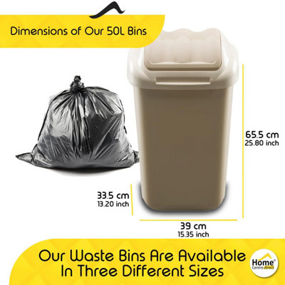 Home Centre Lift Top Plastic Waste Bin 50 Litre Cappuccino Kitchen Office School Work Recycling - 6