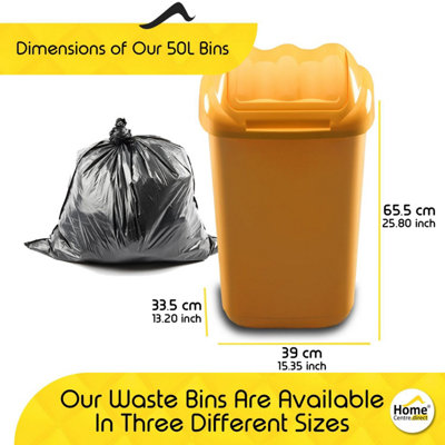 Home Centre Lift Top Plastic Waste Bin 50 Litre Yellow Kitchen Office School Work Recycling