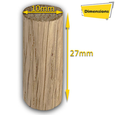Home Centre Oak Smooth Finish Wood DIY Plug Dowels 10x27mm (Pack of 20)