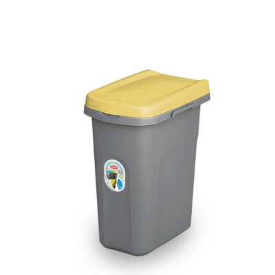 Home Centre Plastic Lift Top Lid Slim Waste Recycling Bin Kitchen School 15 Litre Yellow-Grey