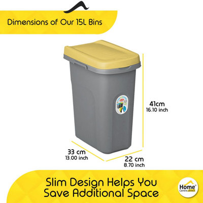 Home Centre Plastic Lift Top Lid Slim Waste Recycling Bin Kitchen School 15 Litre Yellow-Grey