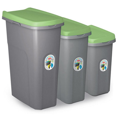 Home Centre Plastic Lift Top Lid Waste Bin Kitchen School 40 Litre Green-Grey - 6