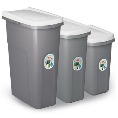 Home Centre Plastic Lift Top Lid Waste Bin Kitchen School 40 Litre White-Grey - 8