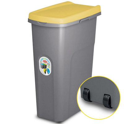 Home Centre Plastic Lift Top Lid Waste Bin Kitchen School 40 Litre Yellow-Grey