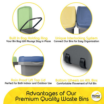 Home Centre Plastic Lift Top Lid Waste Bin Kitchen School 40 Litre Yellow-Grey