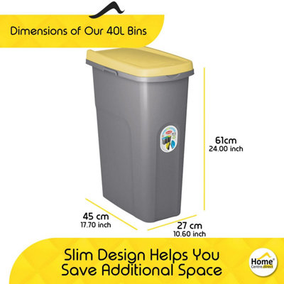 Home Centre Plastic Lift Top Lid Waste Bin Kitchen School 40 Litre Yellow-Grey - 3