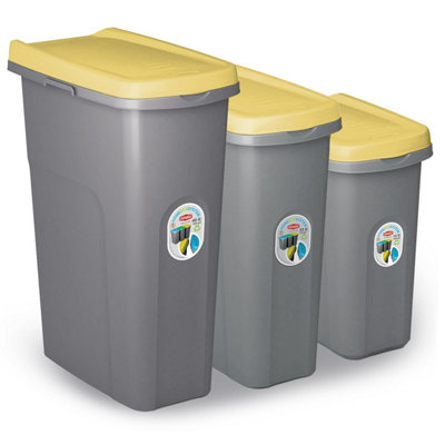 Home Centre Plastic Lift Top Lid Waste Bin Kitchen School 40 Litre Yellow-Grey - 6