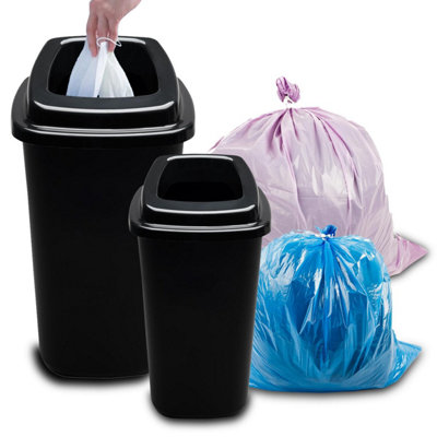 Home Centre Plastic Recycling Kitchen Office Waste Bin 28 Litre Black Open Touchless Rim - 6