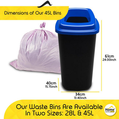 Home Centre Plastic Recycling Kitchen Office Waste Bin 45 Litre Blue Open Touchless Rim - 3