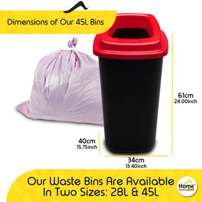 Home Centre Plastic Recycling Kitchen Office Waste Bin 45 Litre Red Open Touchless Rim - 3