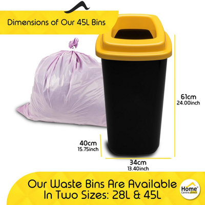 Home Centre Plastic Recycling Kitchen Office Waste Bin 45 Litre Yellow Open Lid Touchless Rim - 3