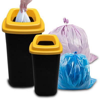 Home Centre Plastic Recycling Kitchen Office Waste Bin 45 Litre Yellow Open Lid Touchless Rim - 6