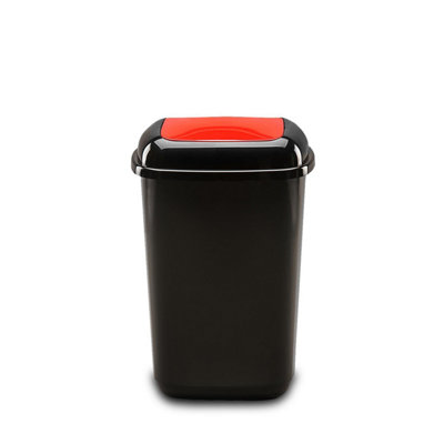 Home Centre Plastic Waste Bin Segregation Recycling Flap Door Top 28 Litre Red Black Kitchen Work Office School Household