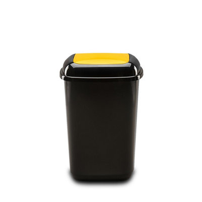 Home Centre Plastic Waste Bin Segregation Recycling Flap Door Top 28 Litre Yellow Black Kitchen Work Office School Household